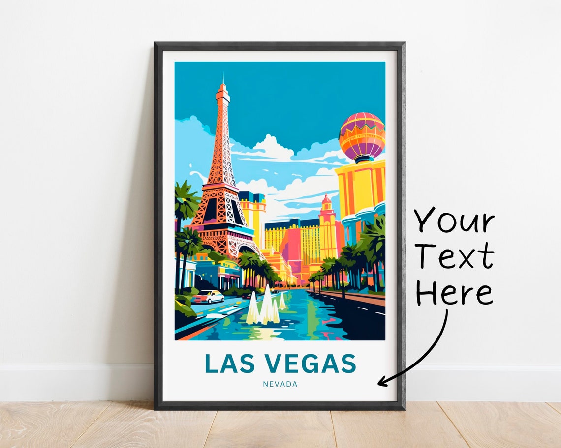 Personalized Las Vegas Eiffel Tower Fountains Custom Travel Poster