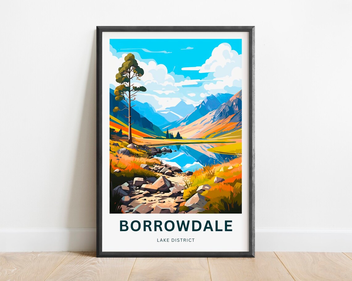 Borrowdale Lake District Autumn Mountain Stream Travel Poster
