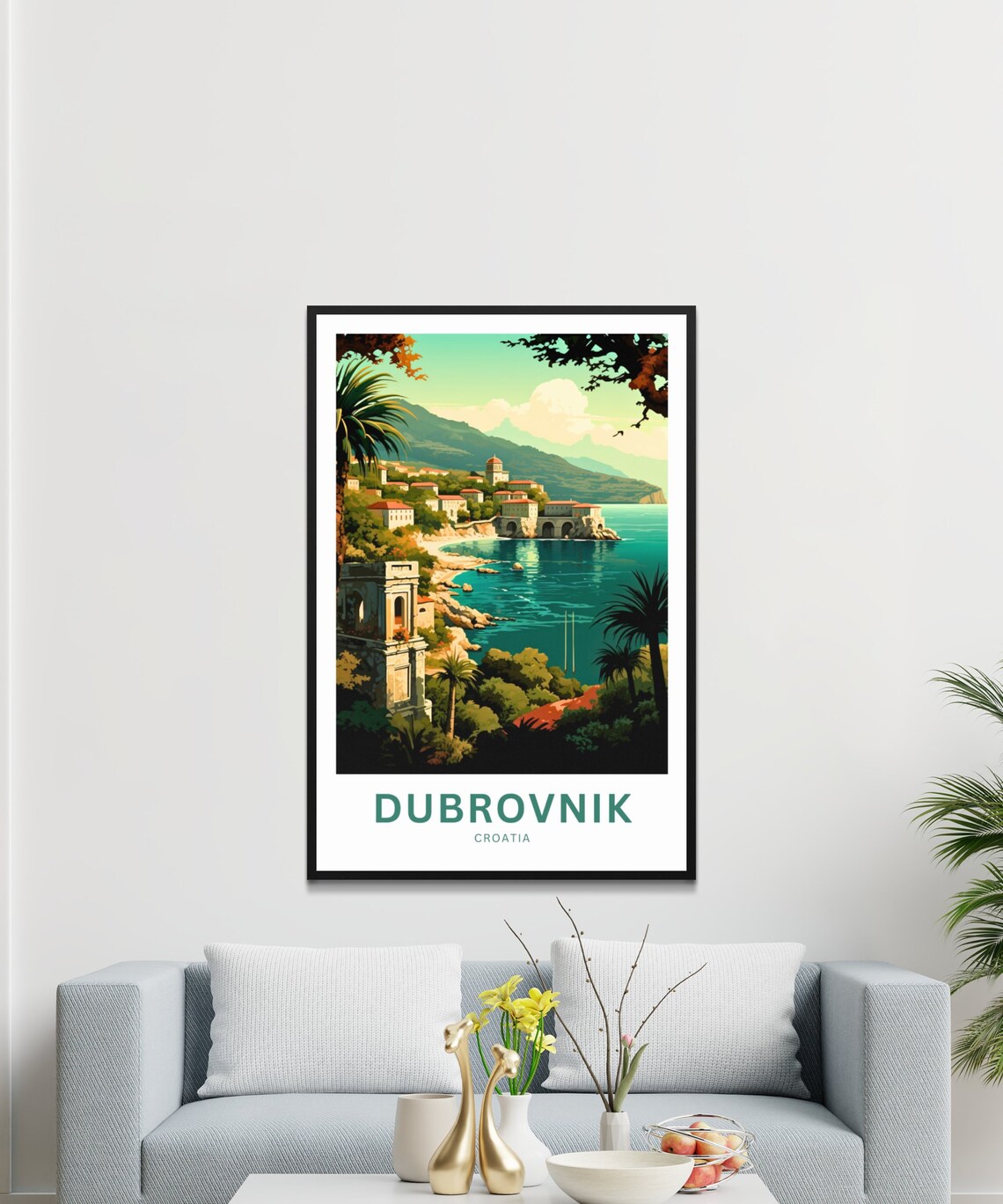Dubrovnik Croatia Red Roof Coastal Town Turquoise Bay Travel Poster - Image 2