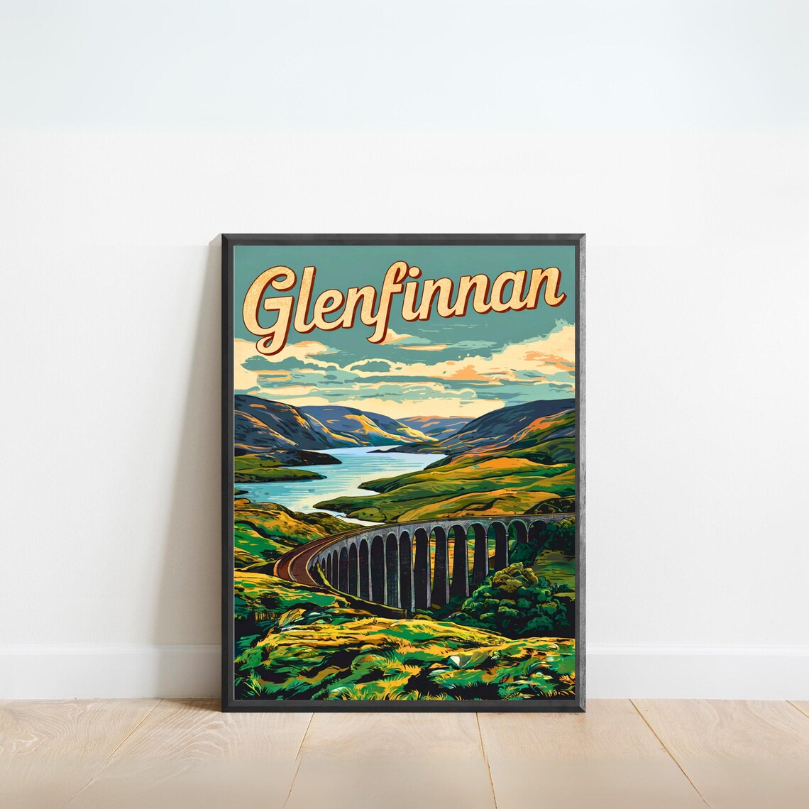 Glenfinnan Viaduct Scottish Highlands Railway Vintage Travel Poster