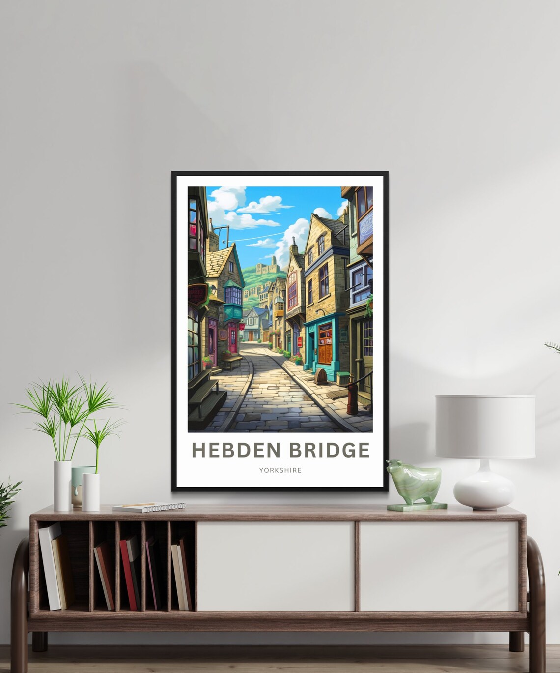 Hebden Bridge Yorkshire Cobbled Lane Cottages Vintage Travel Poster - Image 2