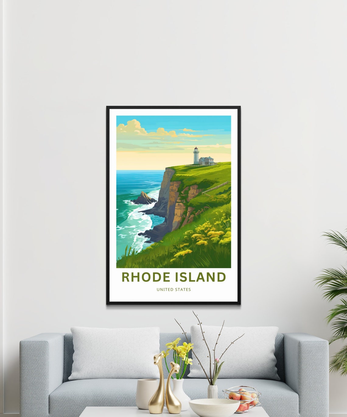 Rhode Island Lighthouse Ocean Cliffs Personalized Travel Poster - Image 3