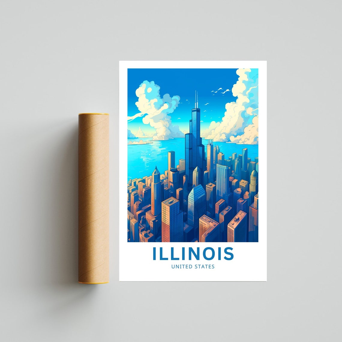 Illinois Chicago Skyline Willis Tower Illustrated Travel Poster - Image 4