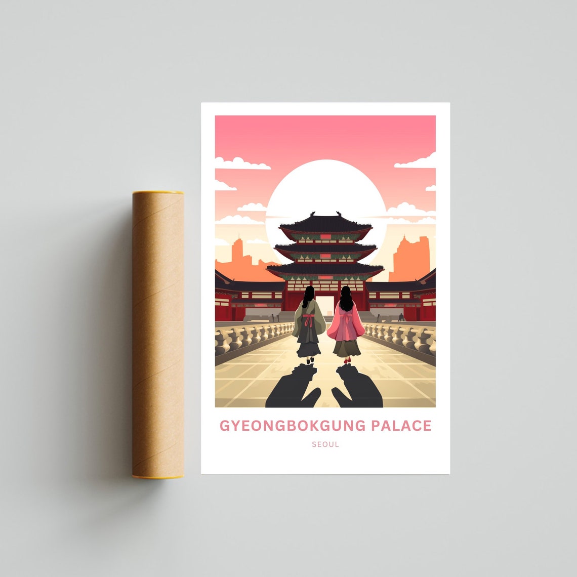 Gyeongbokgung Palace Seoul Hanbok Sunset Customizable Travel Poster - Image 4