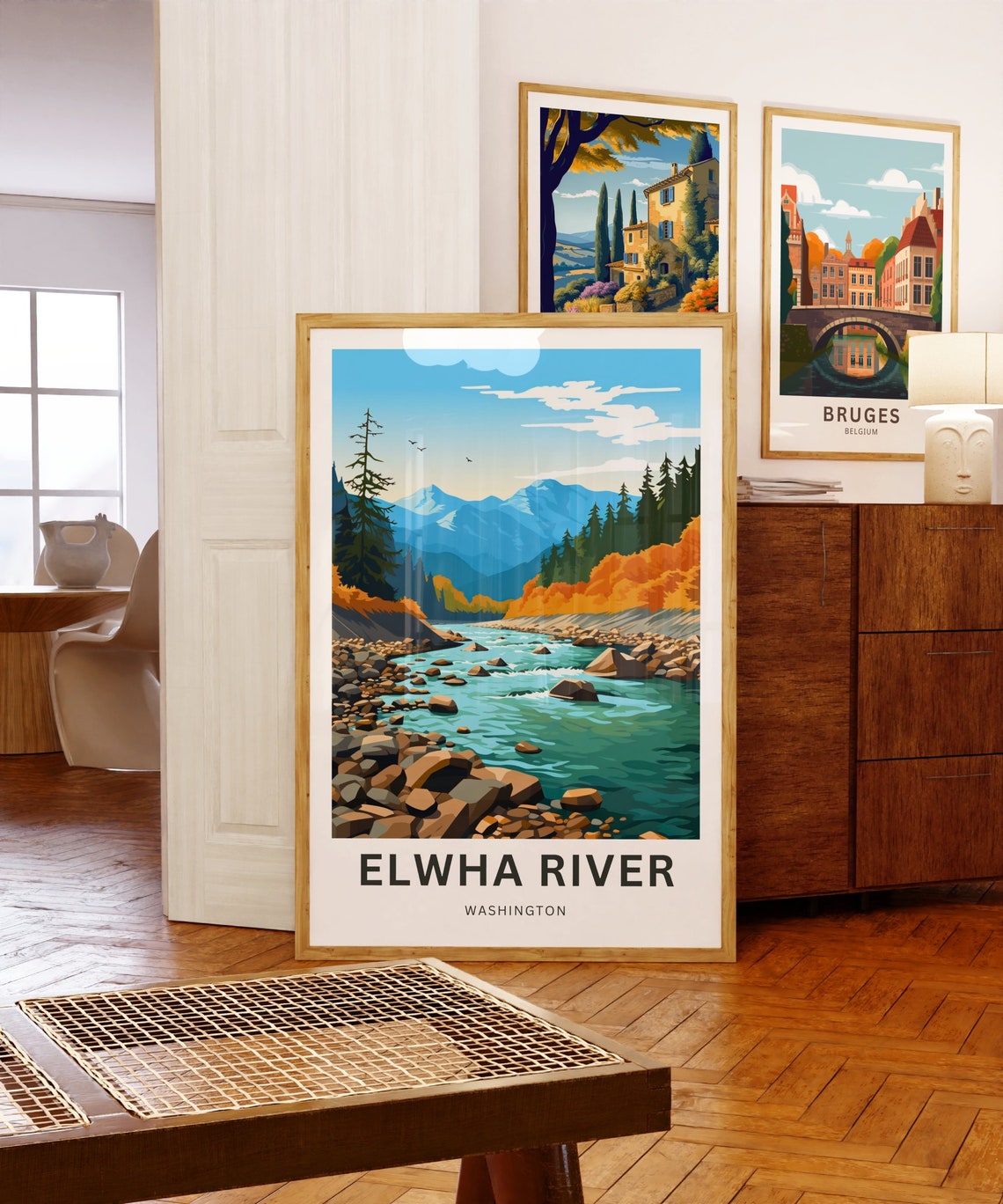 Elwha River Washington Autumn Rapids Orange Foliage Travel Poster - Image 5