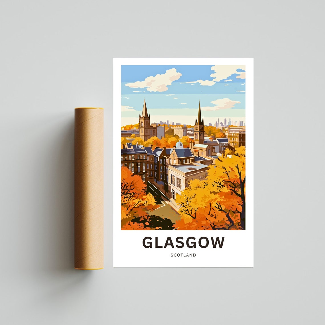 Glasgow Scotland Autumn Rooftops Church Spires Vintage Poster - Image 4