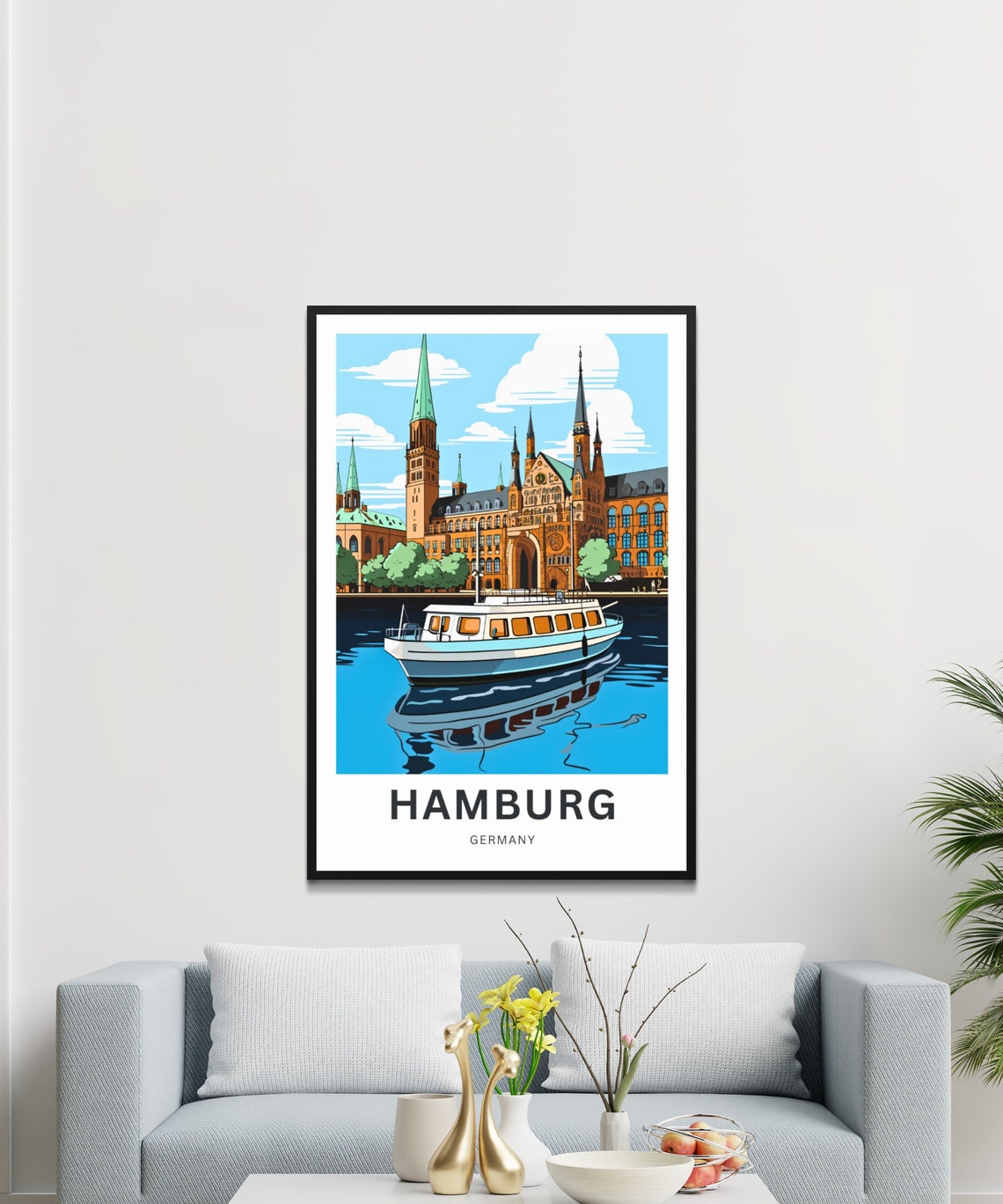 Hamburg Germany Beautiful City Hall Harbor Sunset View Poster - Image 3