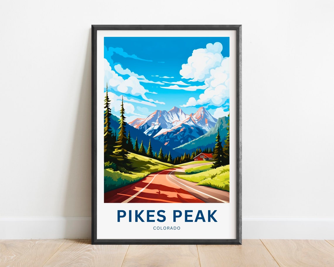 Pikes Peak Colorado Mountain Road to Red Cabin Snowy Summits Poster