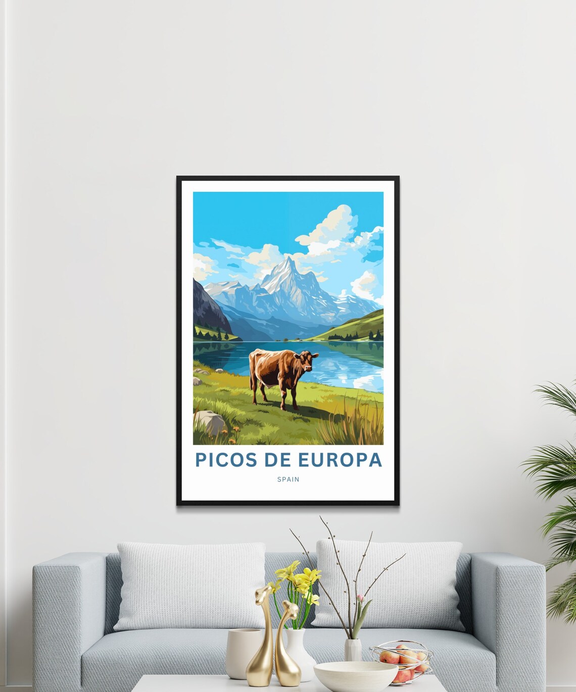 Personalized Picos De Europa Spain Alpine Cow Lake Travel Poster - Image 2