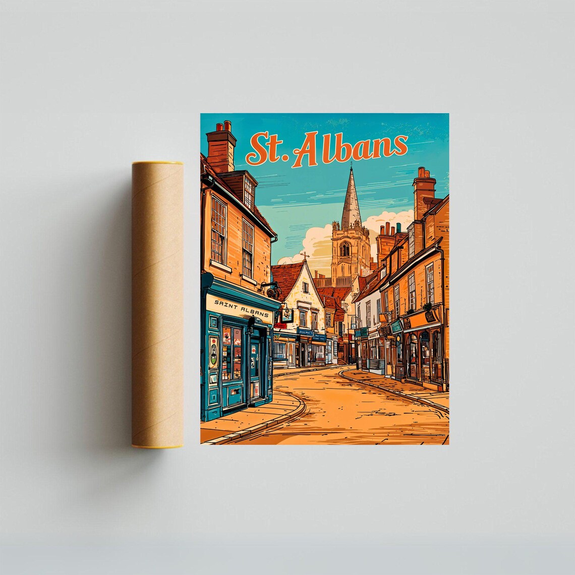 St Albans Vintage Travel Poster Historic England Street Church Spire