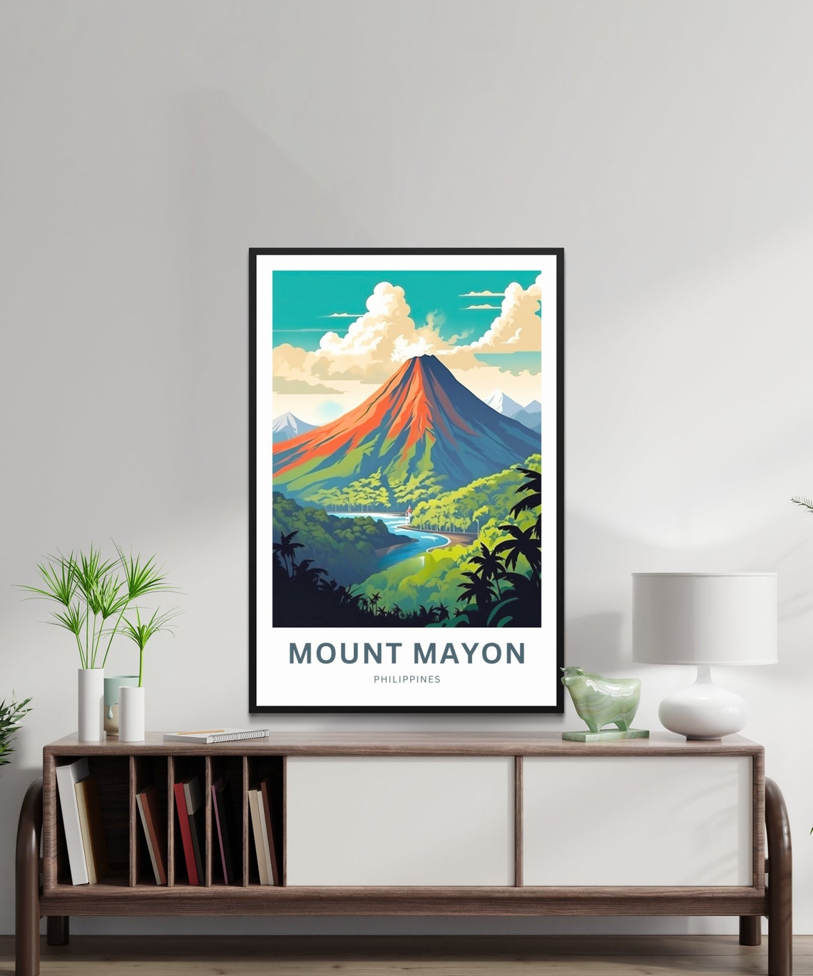 Mount Mayon Philippines Red Volcano Jungle River Travel Poster - Image 2