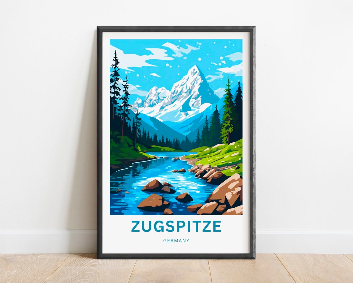 Zugspitze Germany Mountain Stream Rocks Pines Art Travel Poster