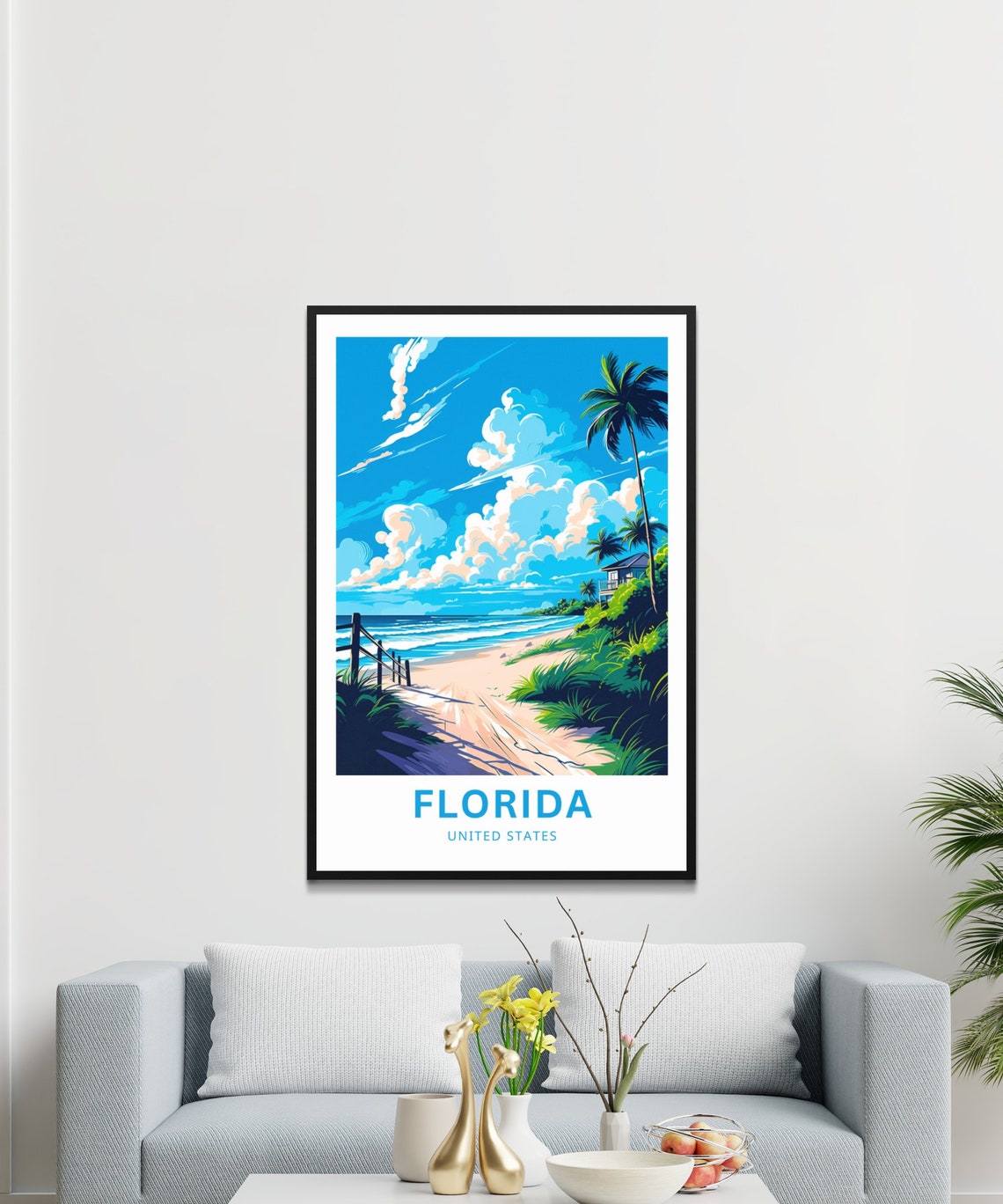 Florida Sunny Beach Path Palms Ocean Coast Vintage Travel Poster - Image 3