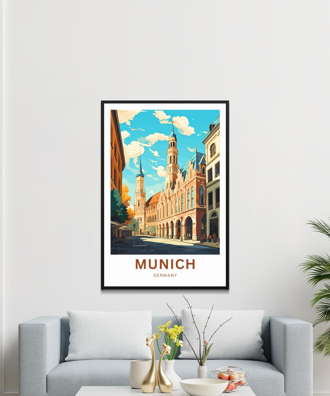 Munich Germany Town Hall Arcade Street View Vintage Art Poster - Image 3