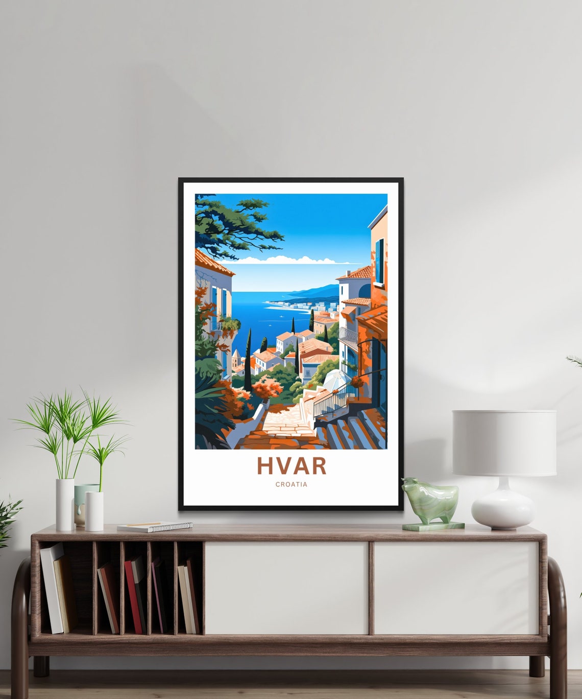 Hvar Croatia Old Town Staircase Customizable Text Travel Poster - Image 2