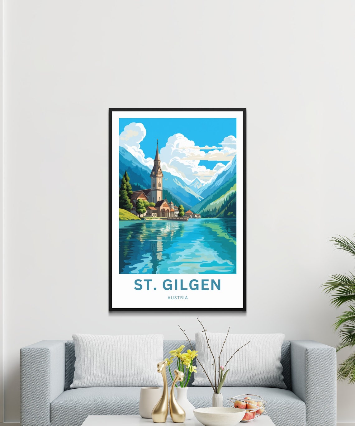 St. Gilgen Austria Lakeside Church Reflection Travel Art Poster - Image 3