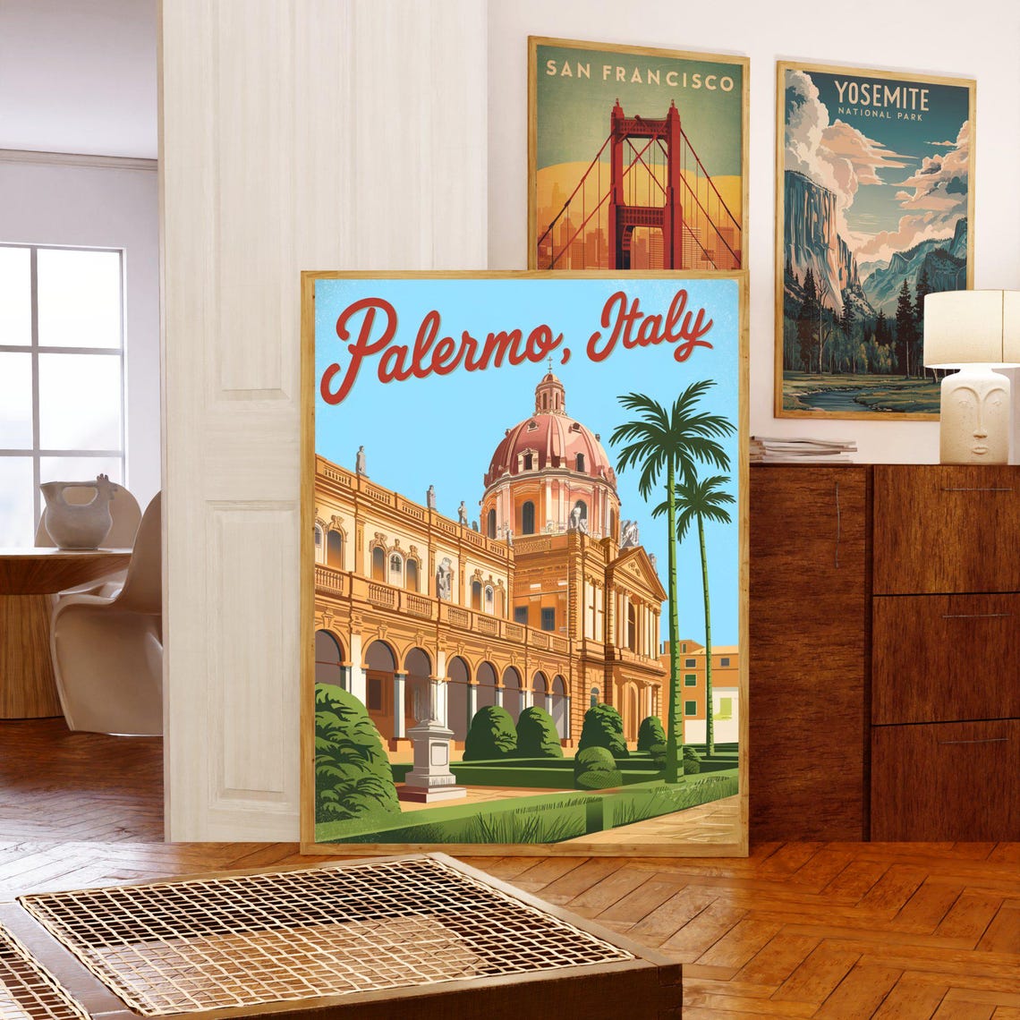 Palermo Italy Grand Domed Landmark Retro Sicilian Cityscape Poster - Image 5