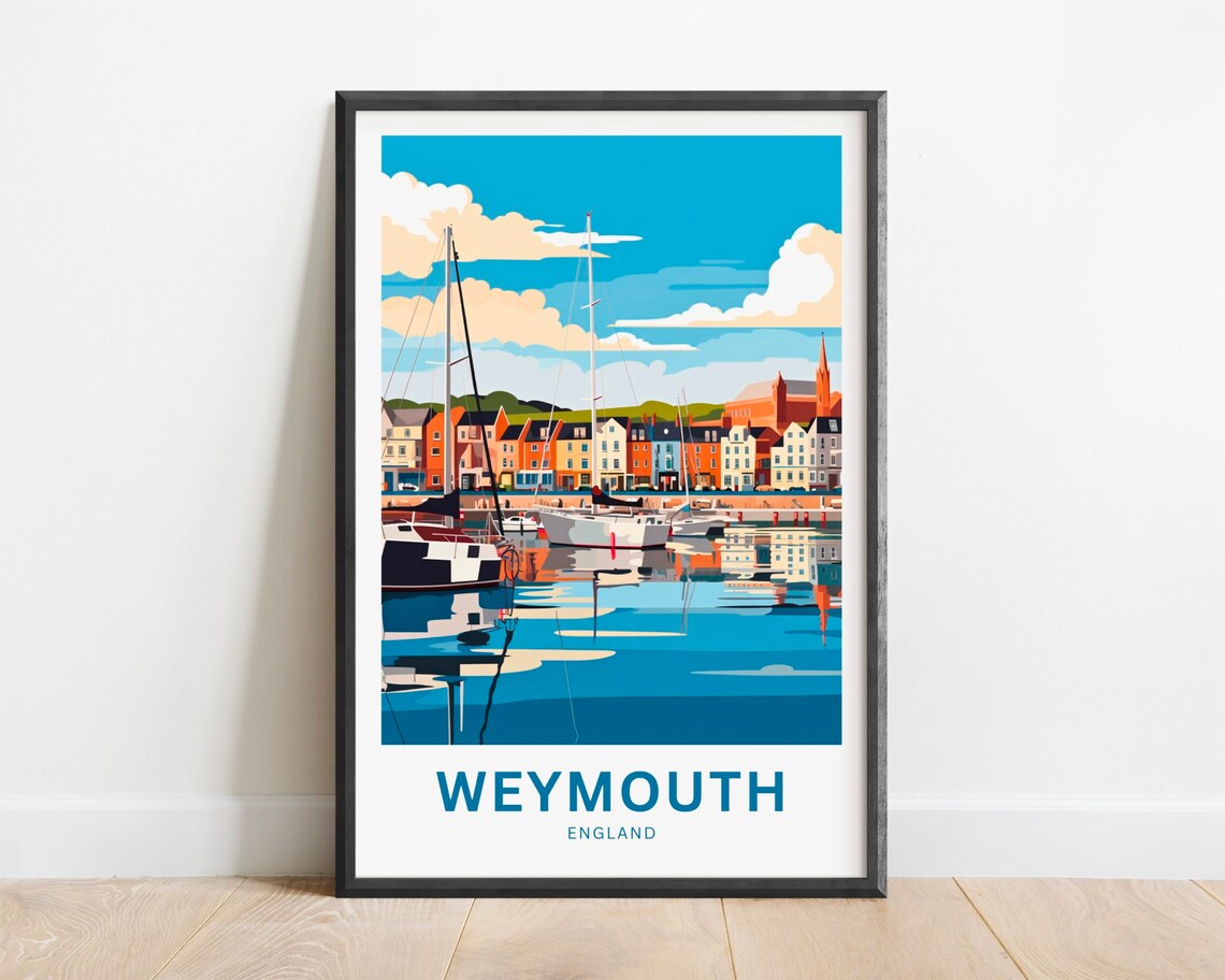 Weymouth England Sailboat Harbor Colorful Quayside Travel Poster