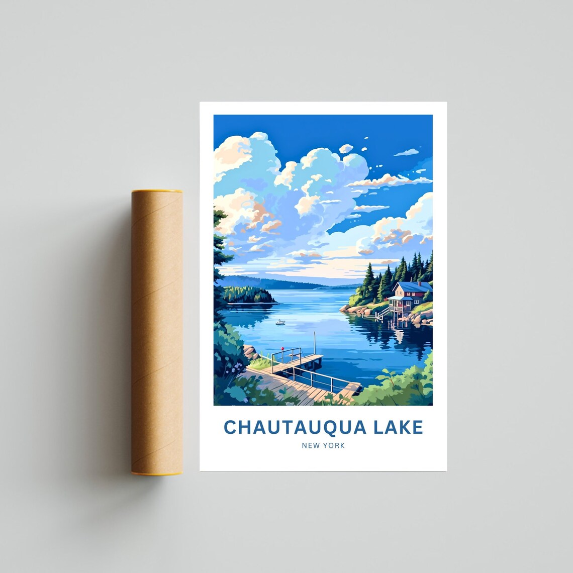 Chautauqua Lake New York Cloudy Morning Shores Dock Travel Poster - Image 4