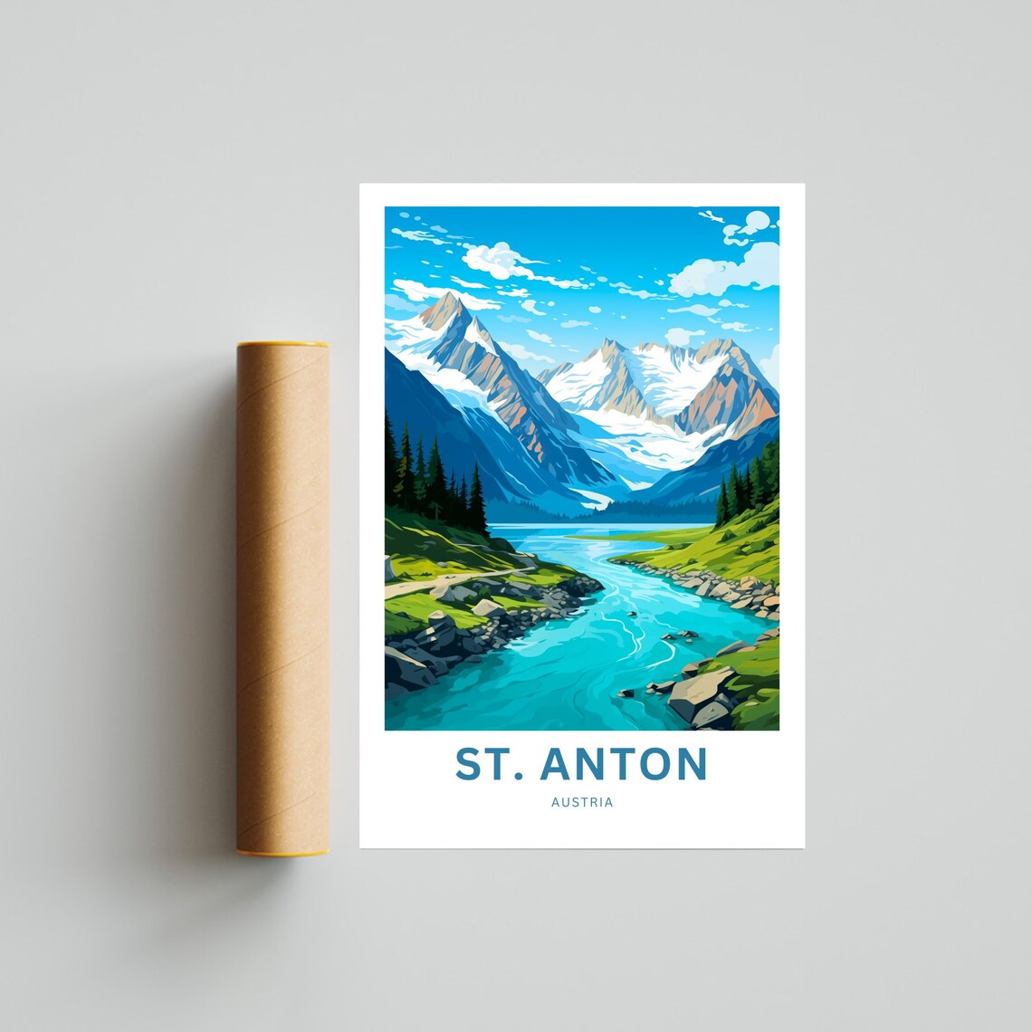 St Anton Austria Summer Alpine River Glacier Peaks Travel Poster - Image 4