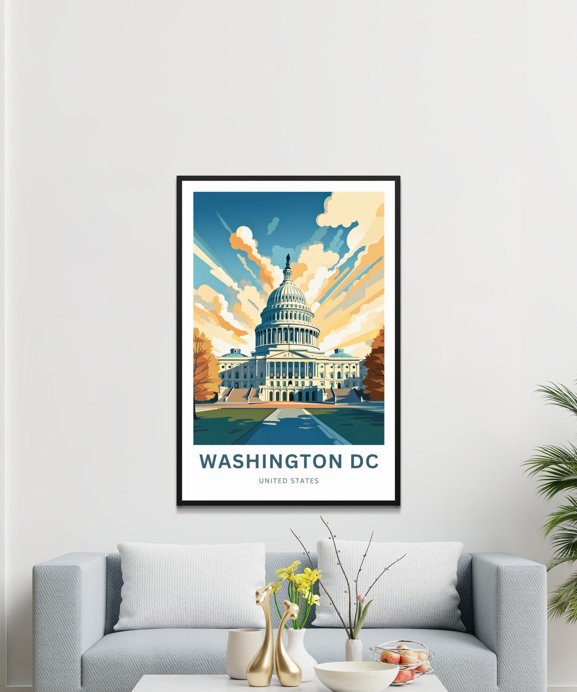 Personalized Washington DC Capitol Dome Clouds Classic Travel Poster - Image 3