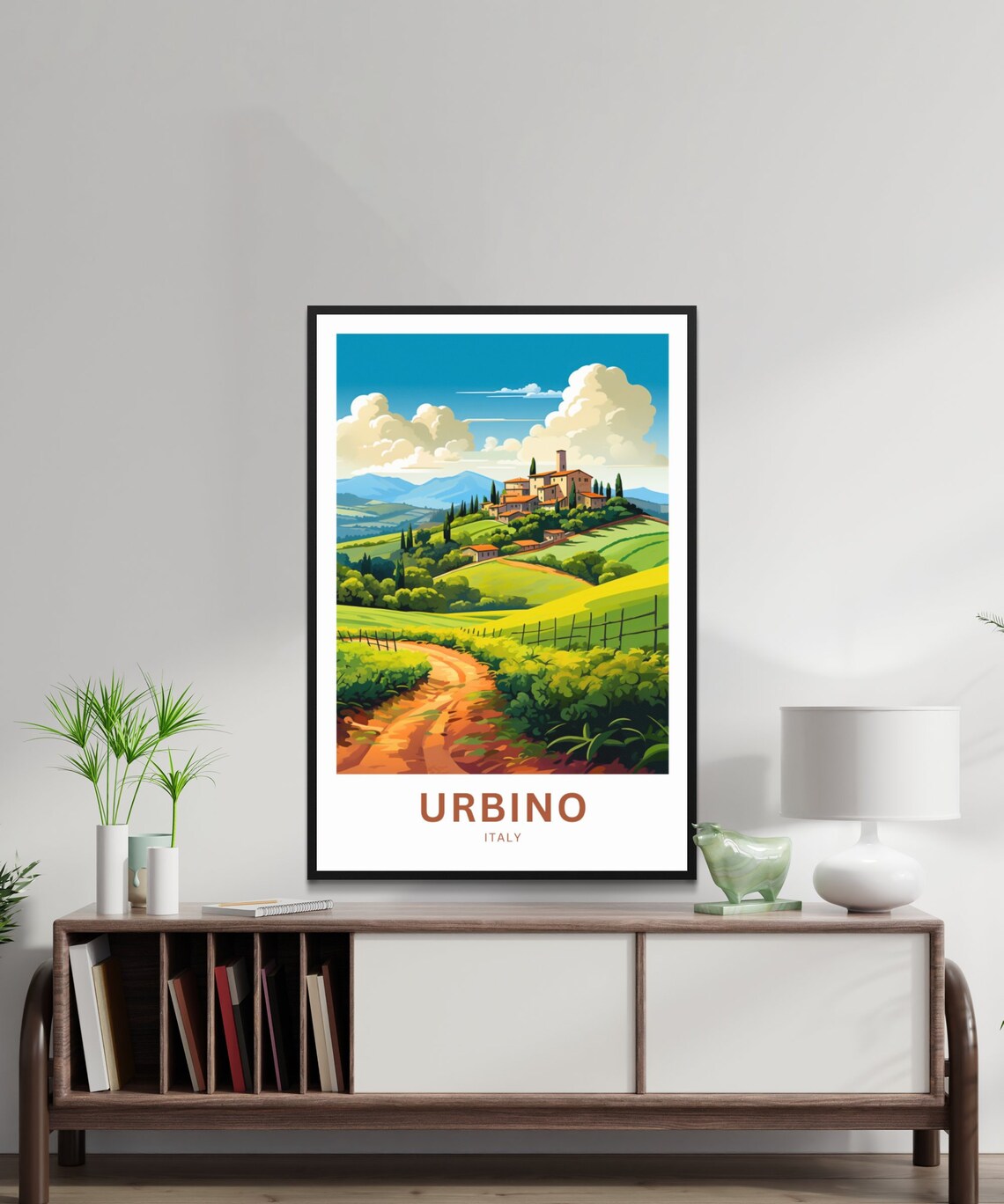 Urbino Italy Tuscan Hill Village with Cypress Trees Travel Poster - Image 2