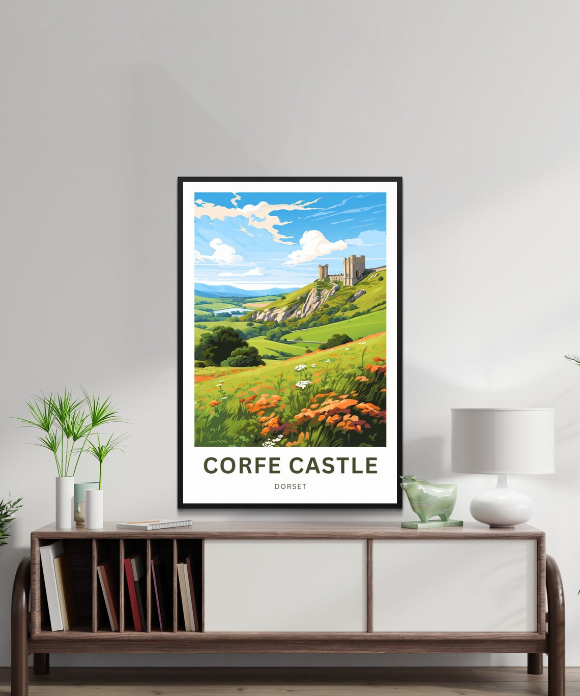 Corfe Castle Dorset English Hilltop Ruins Wildflower Meadow Poster - Image 2