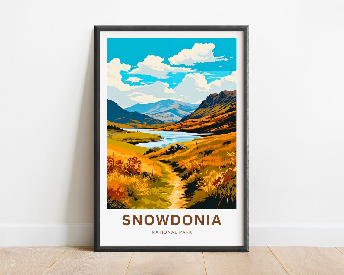 Snowdonia National Park Golden Moorland Trail Autumn Lake Travel Poster