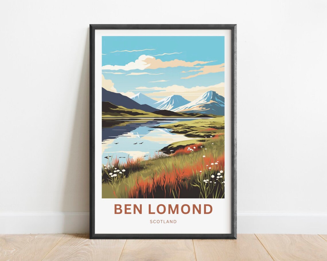 Ben Lomond Scotland Moorland Lake Sunset Hues Retro Mountain Poster