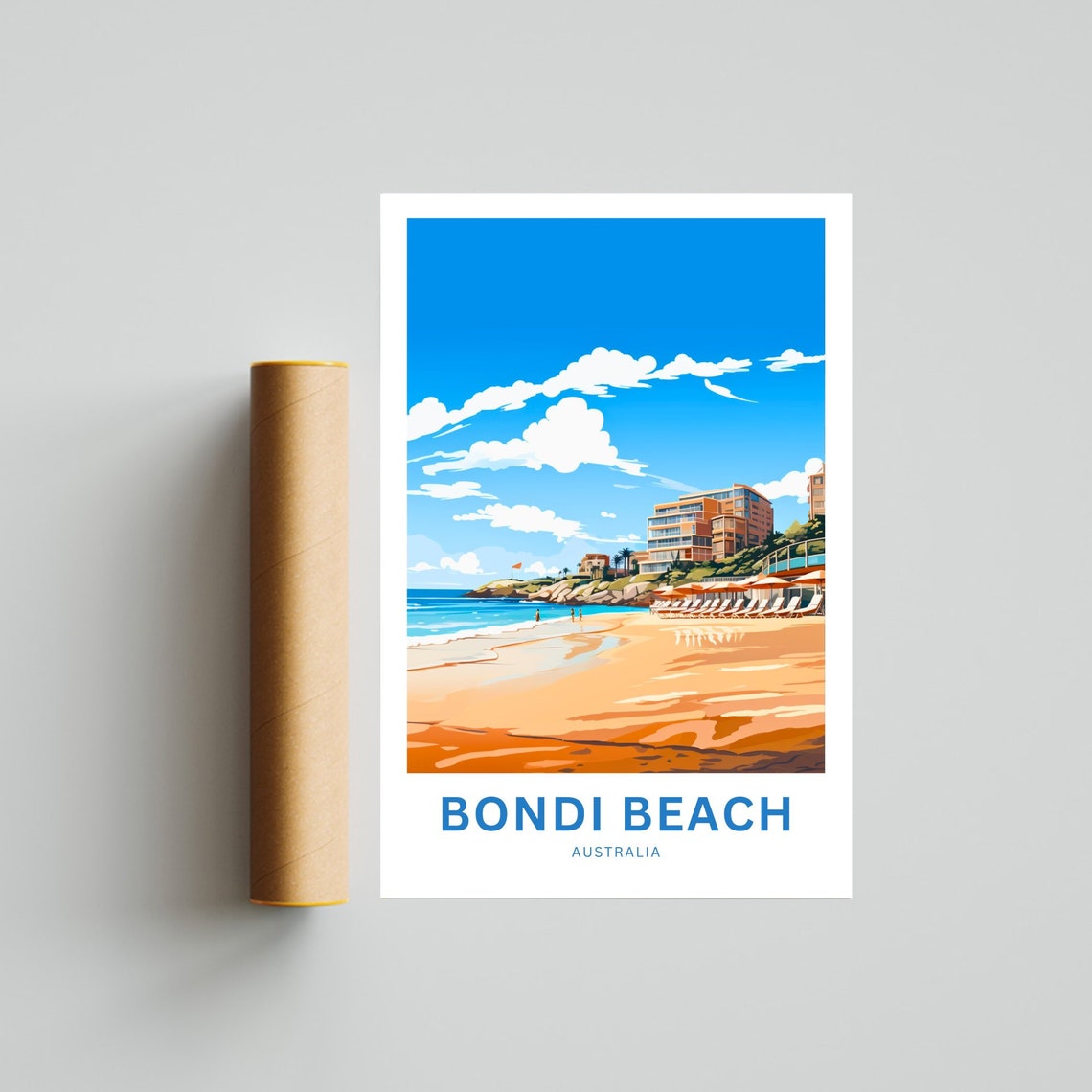 Bondi Beach Australia Golden Sand Beach Hotel Scene Travel Poster - Image 4