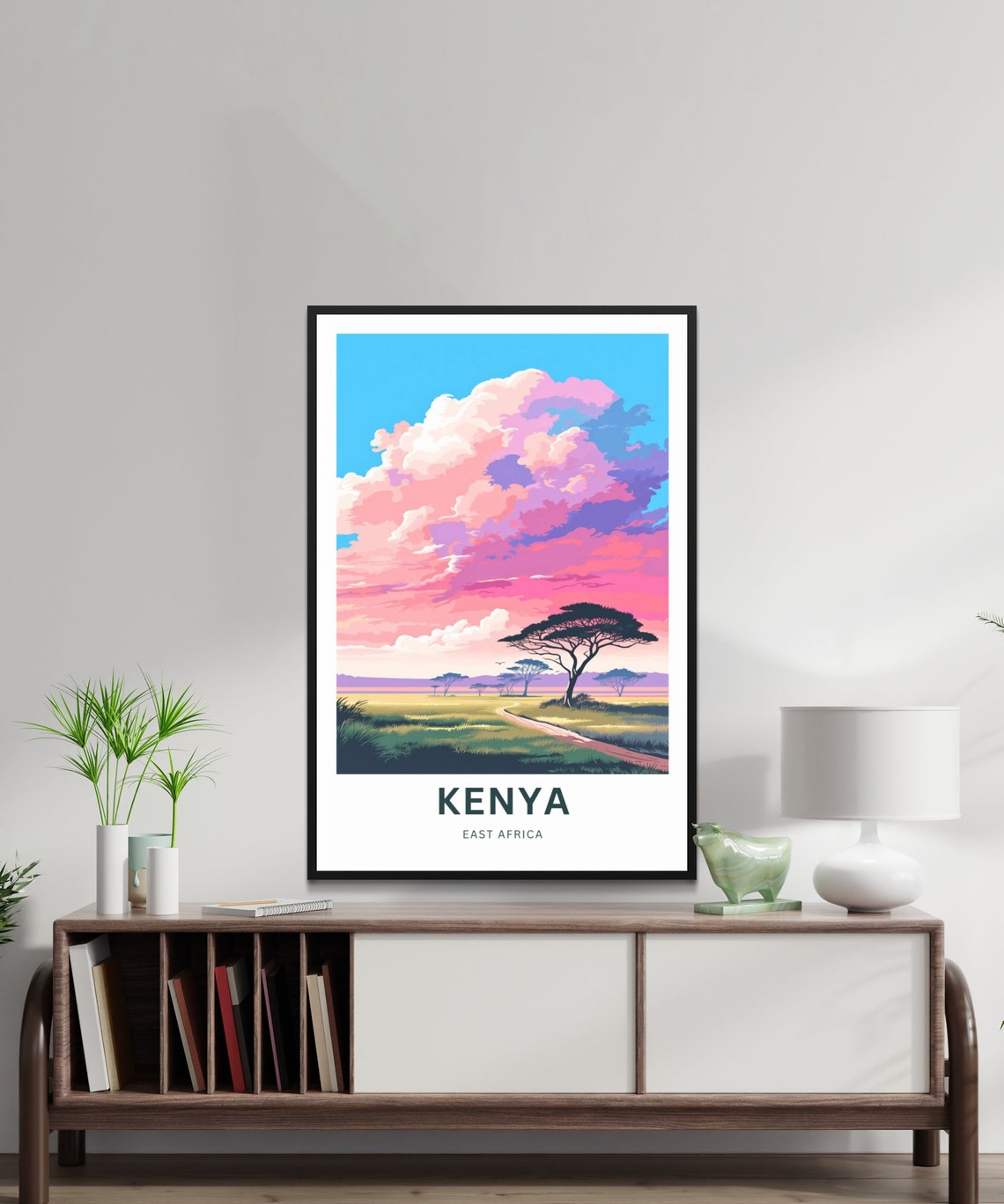 Kenya East Africa Pink Cloud Savanna Path Custom Text Poster - Image 2