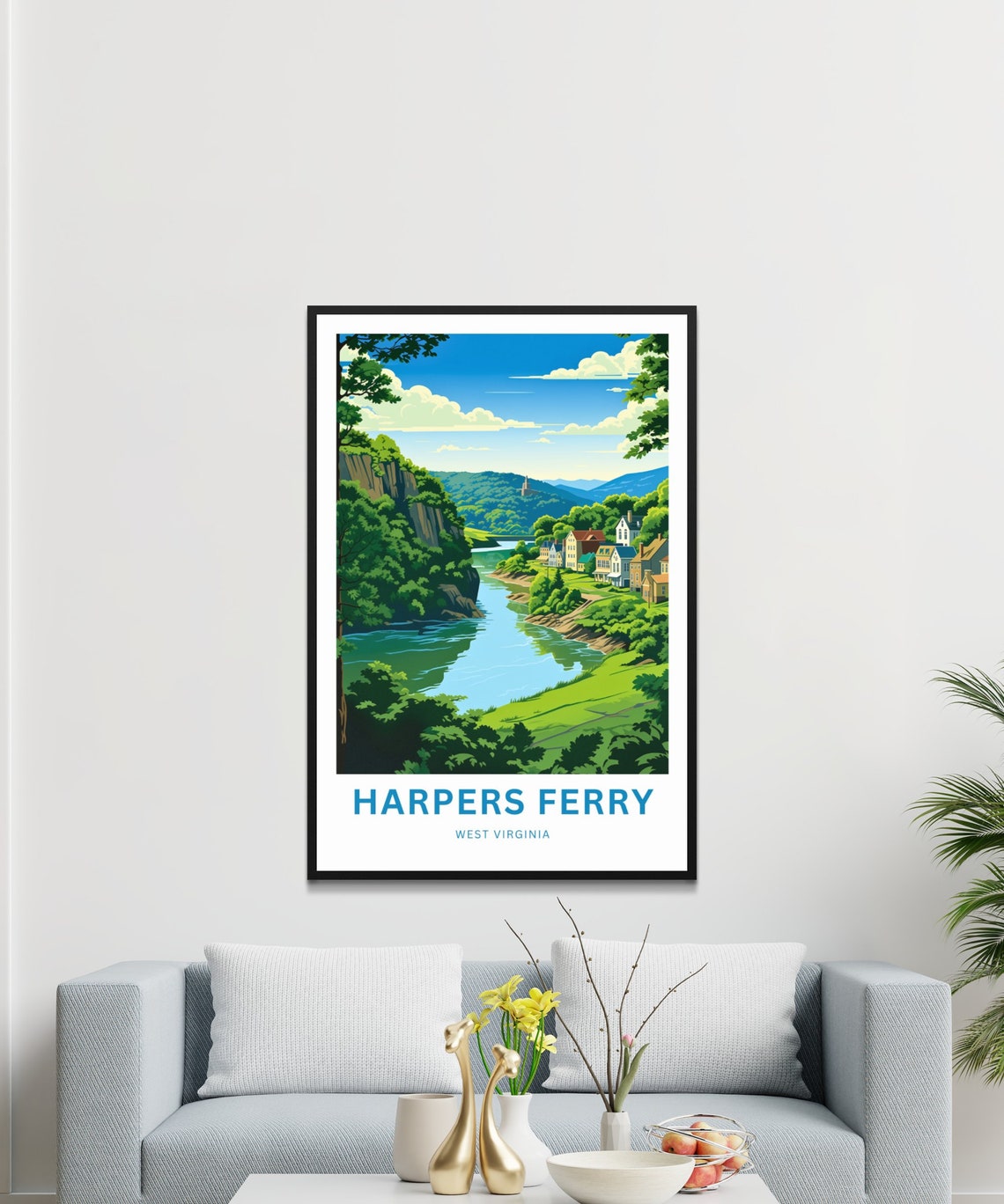 Harpers Ferry West Virginia River Valley Cliff Town Travel Poster - Image 3