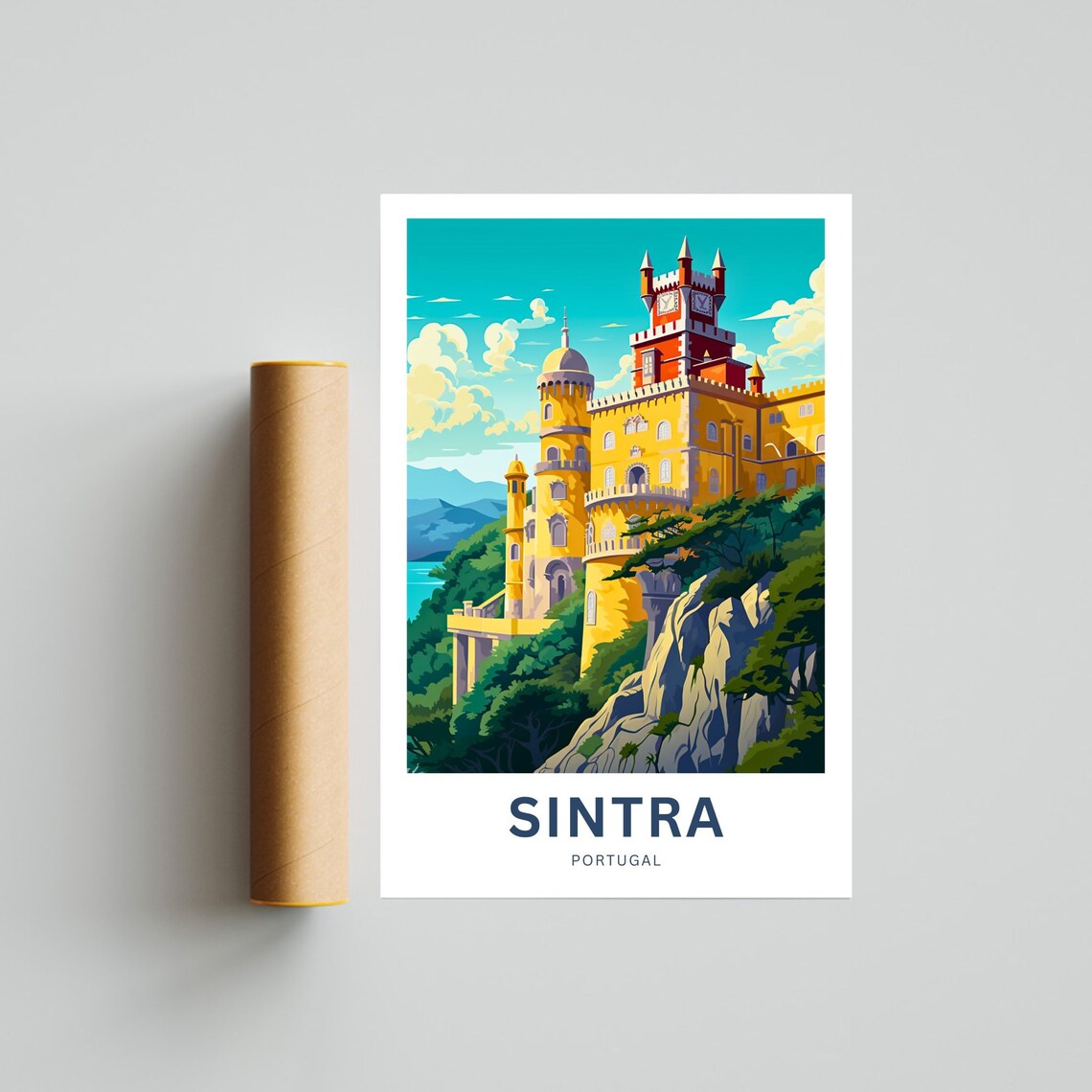 Sintra Portugal Pena Palace Colorful Castle Personalized Travel Poster - Image 4