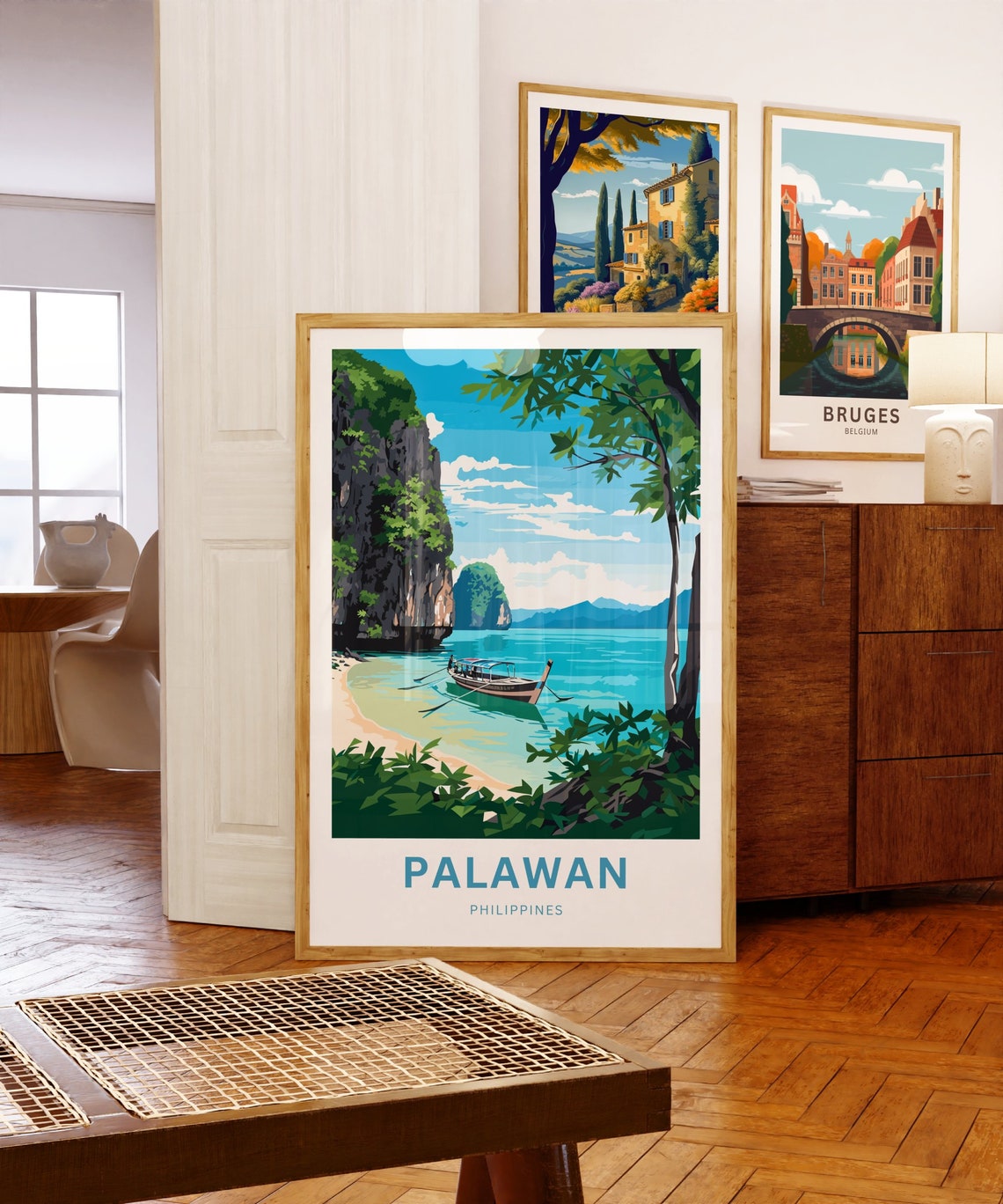 Personalized Palawan Philippines Travel Poster Longtail Beach Boat Art - Image 5