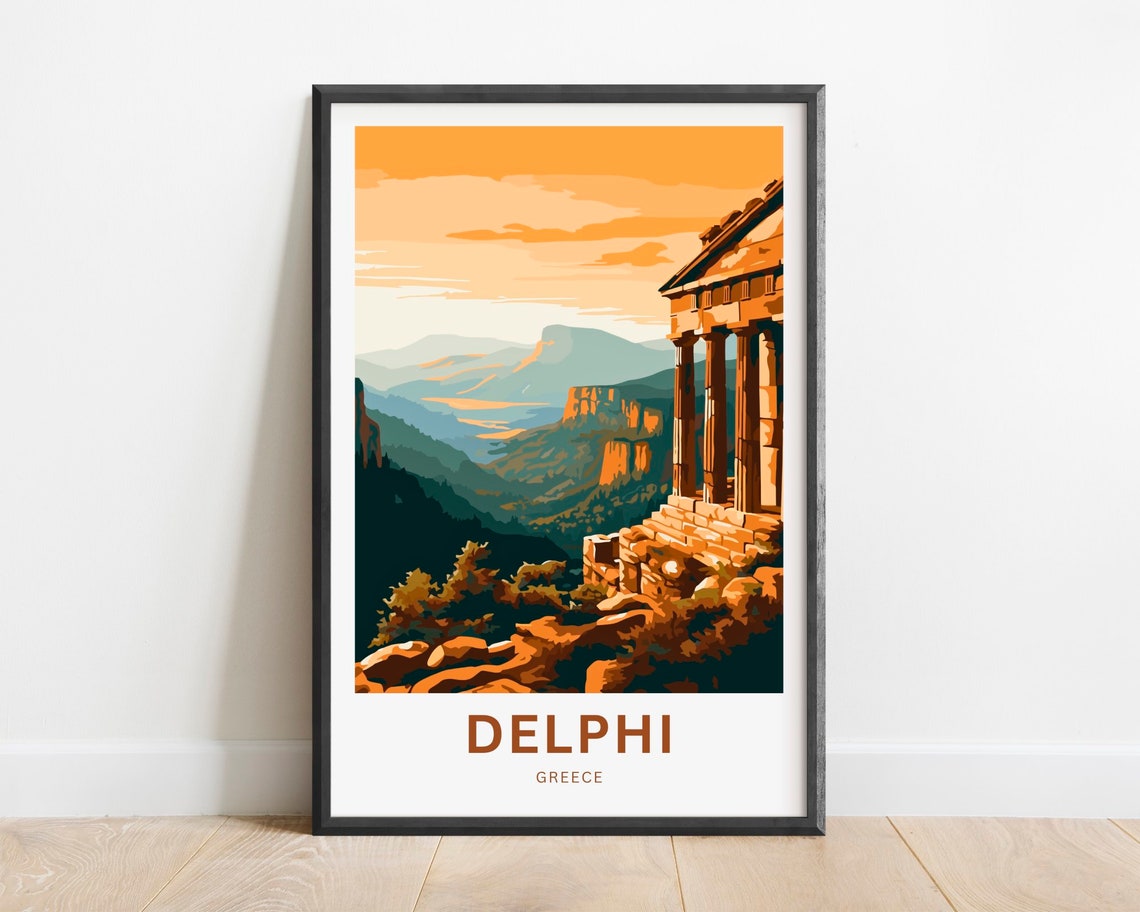 Delphi Greece Ancient Temple Ruins Mountain Valley Travel Poster