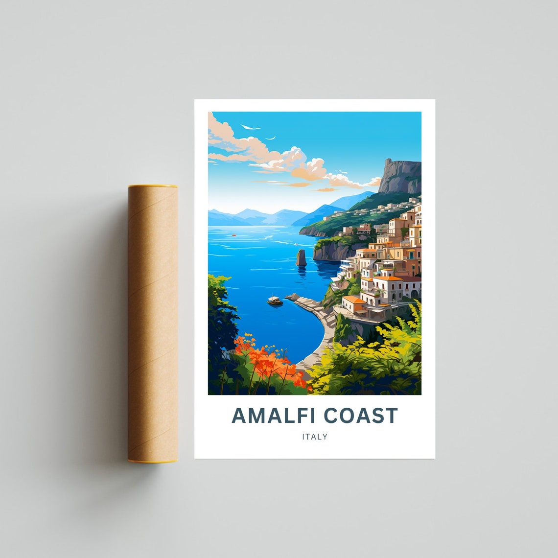 Amalfi Coast Italy Cliffside Village Personalized Travel Poster - Image 4