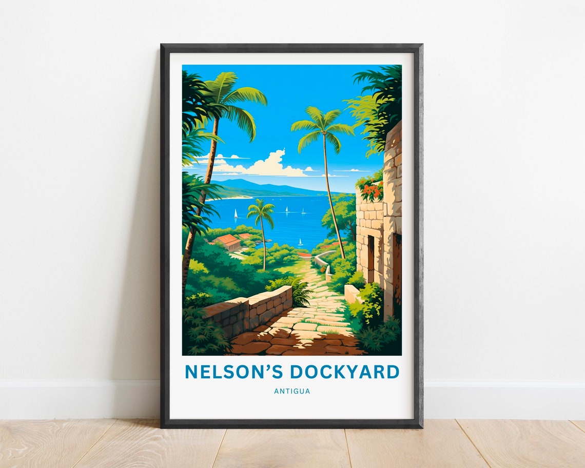 Nelson's Dockyard Antigua Palm Path Harbor View Travel Poster