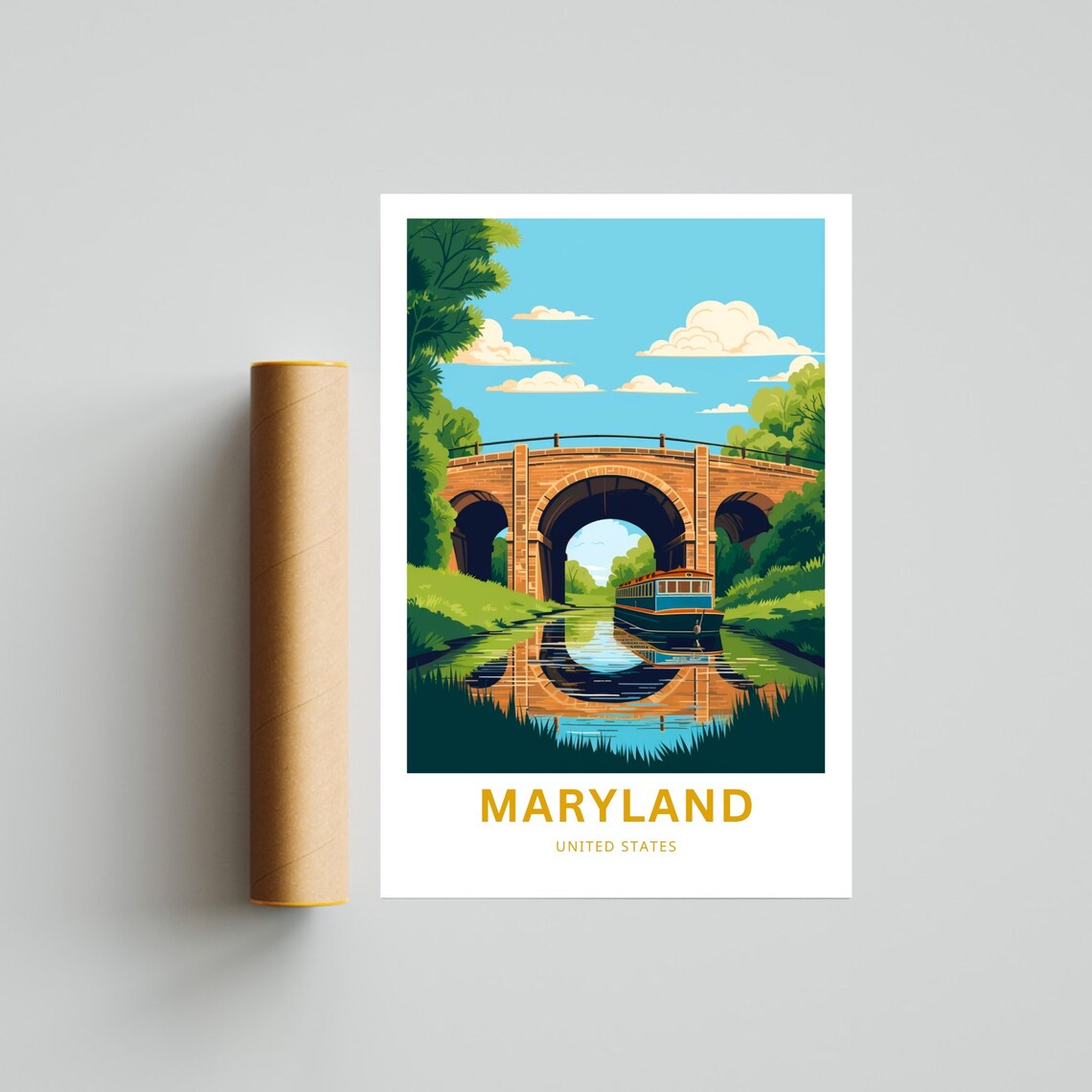 Maryland Personalized Travel Poster with Brick Aqueduct Canal Scene - Image 4
