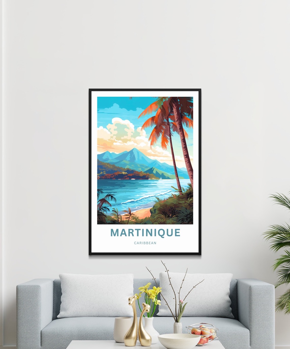 Martinique Caribbean Beach Palm Trees Mountain Coast Travel Poster - Image 3