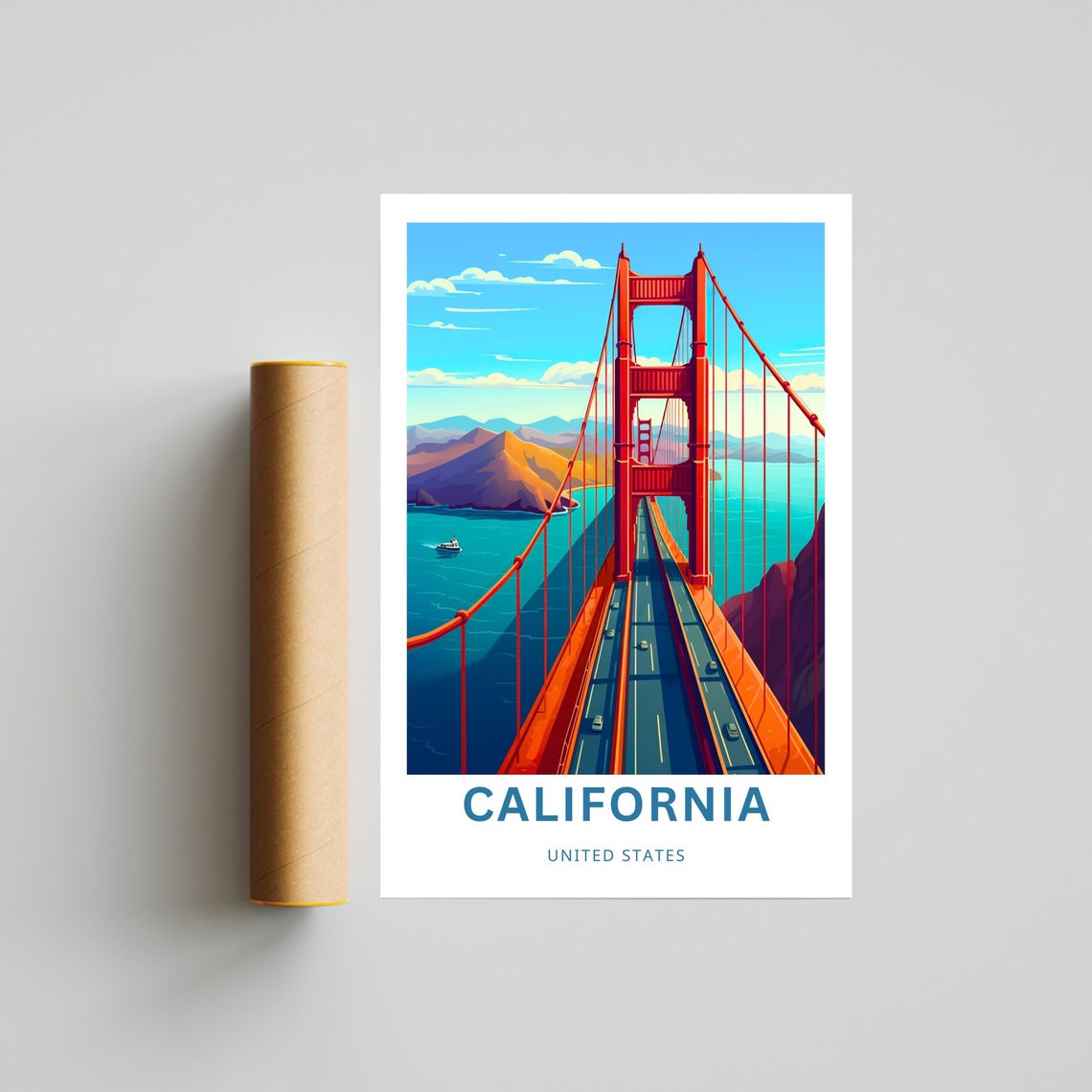California Golden Gate Bridge Aerial Deck Ocean View Travel Poster - Image 4