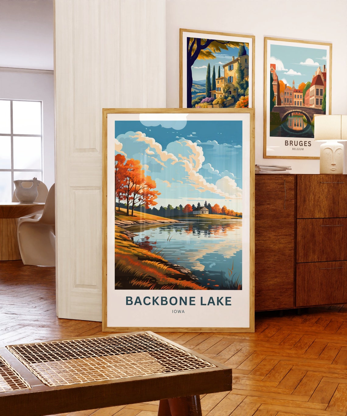 Backbone Lake Iowa Fall Foliage Lakeshore Scenic Travel Art Poster - Image 5