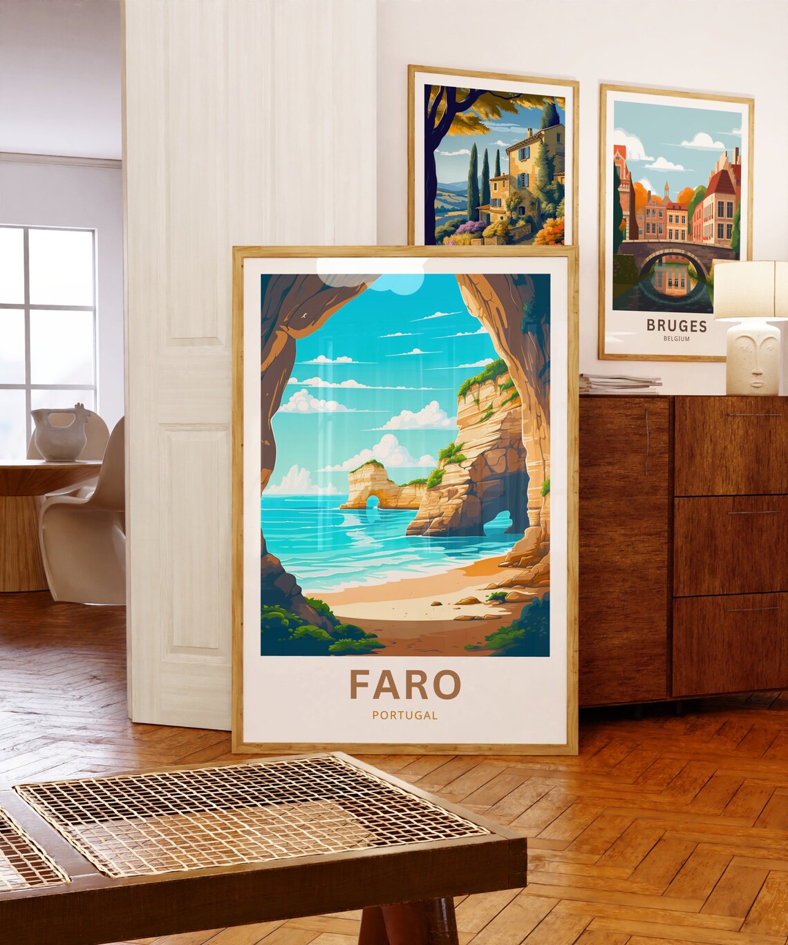 Faro Portugal Sea Arch Cave Beach Coastline Retro Travel Poster - Image 5