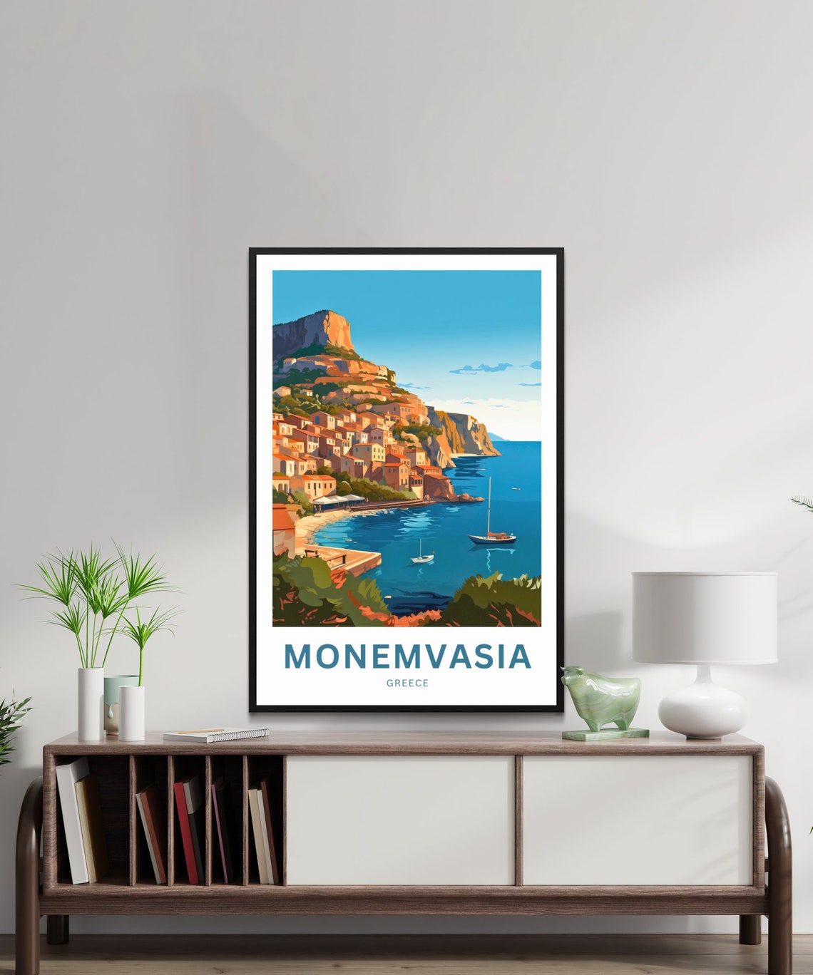 Monemvasia Greece Cliffside Town Vintage Travel Poster Sea Gift - Image 2
