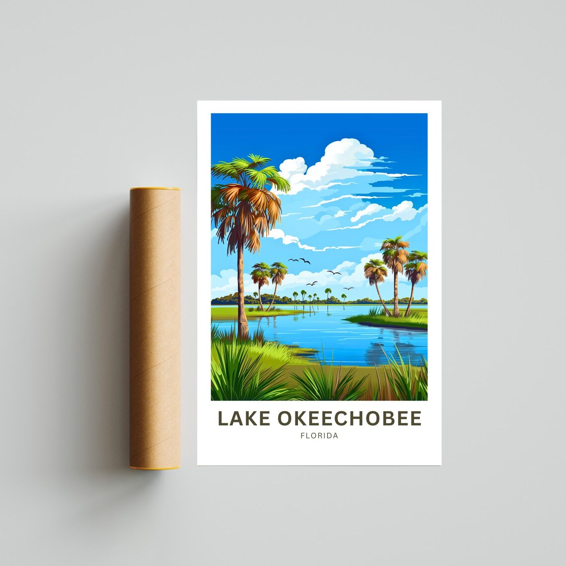 Lake Okeechobee Florida Palm Trees Lakefront Birds Travel Poster - Image 4