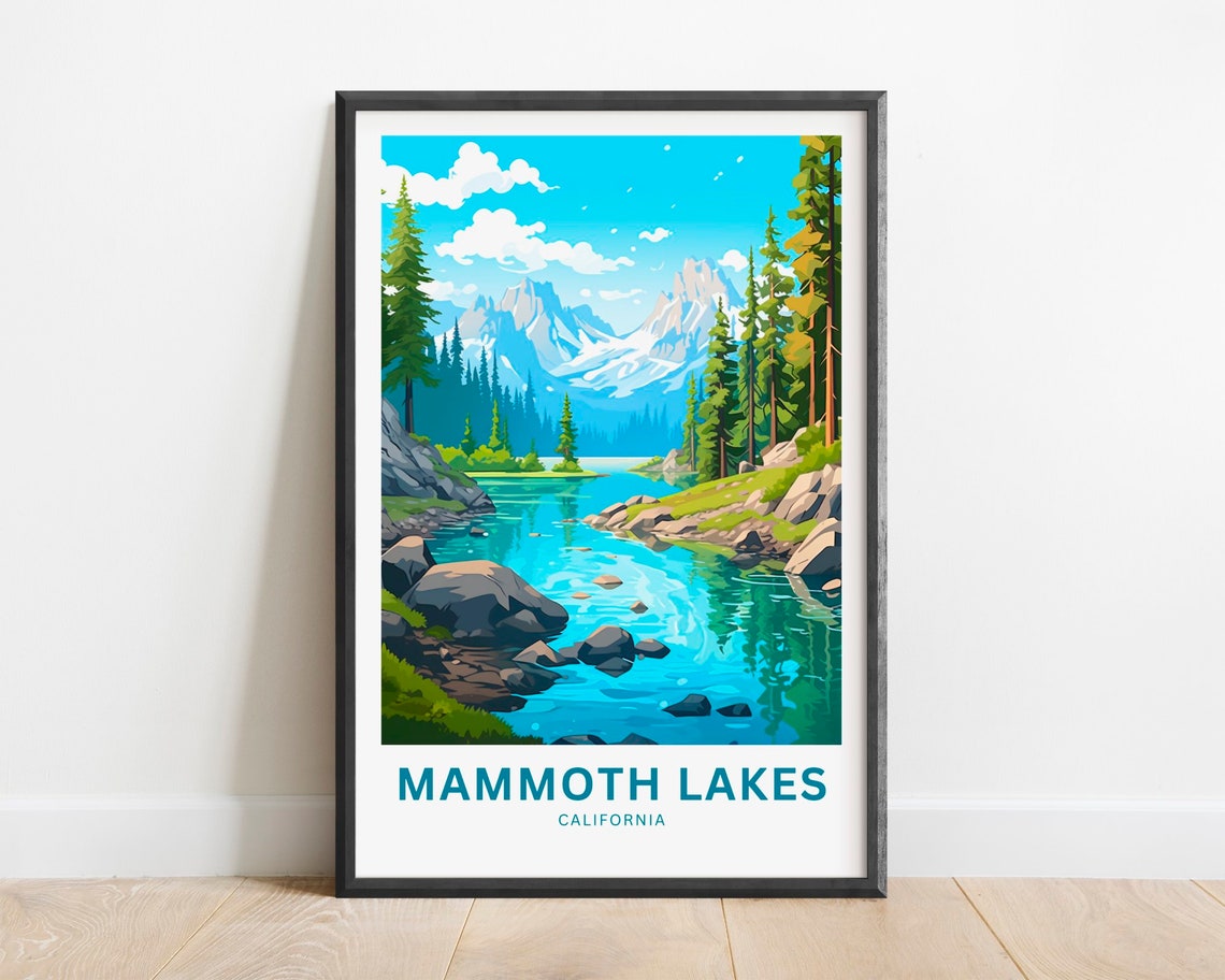 Mammoth Lakes California Alpine Lake Reflection Vintage Travel Poster