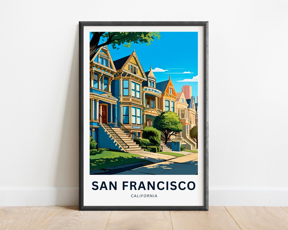 San Francisco Painted Ladies Victorian Houses Vintage Travel Poster