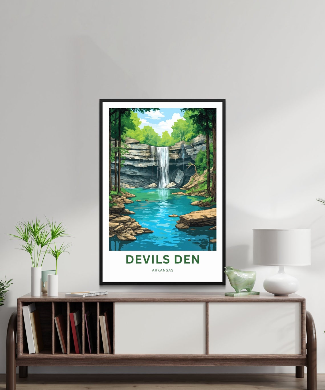 Devils Den Arkansas Limestone Falls Travel Illustration Poster - Image 2