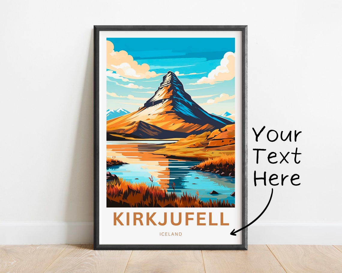 Kirkjufell Iceland Travel Poster Autumn Peak Lake Reflection Art