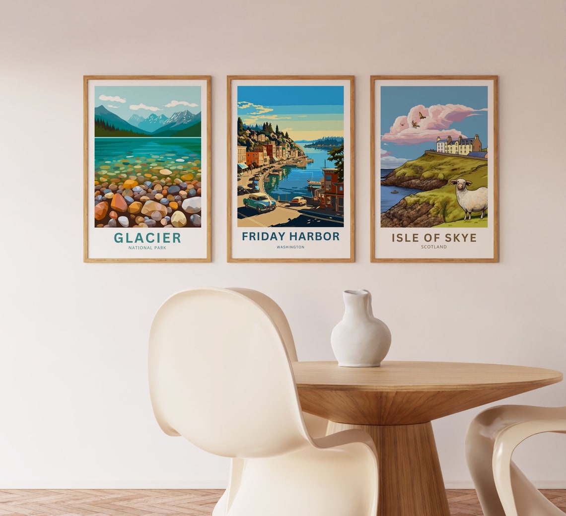 Friday Harbor Washington Customizable Retro Waterfront Poster Artwork - Image 3