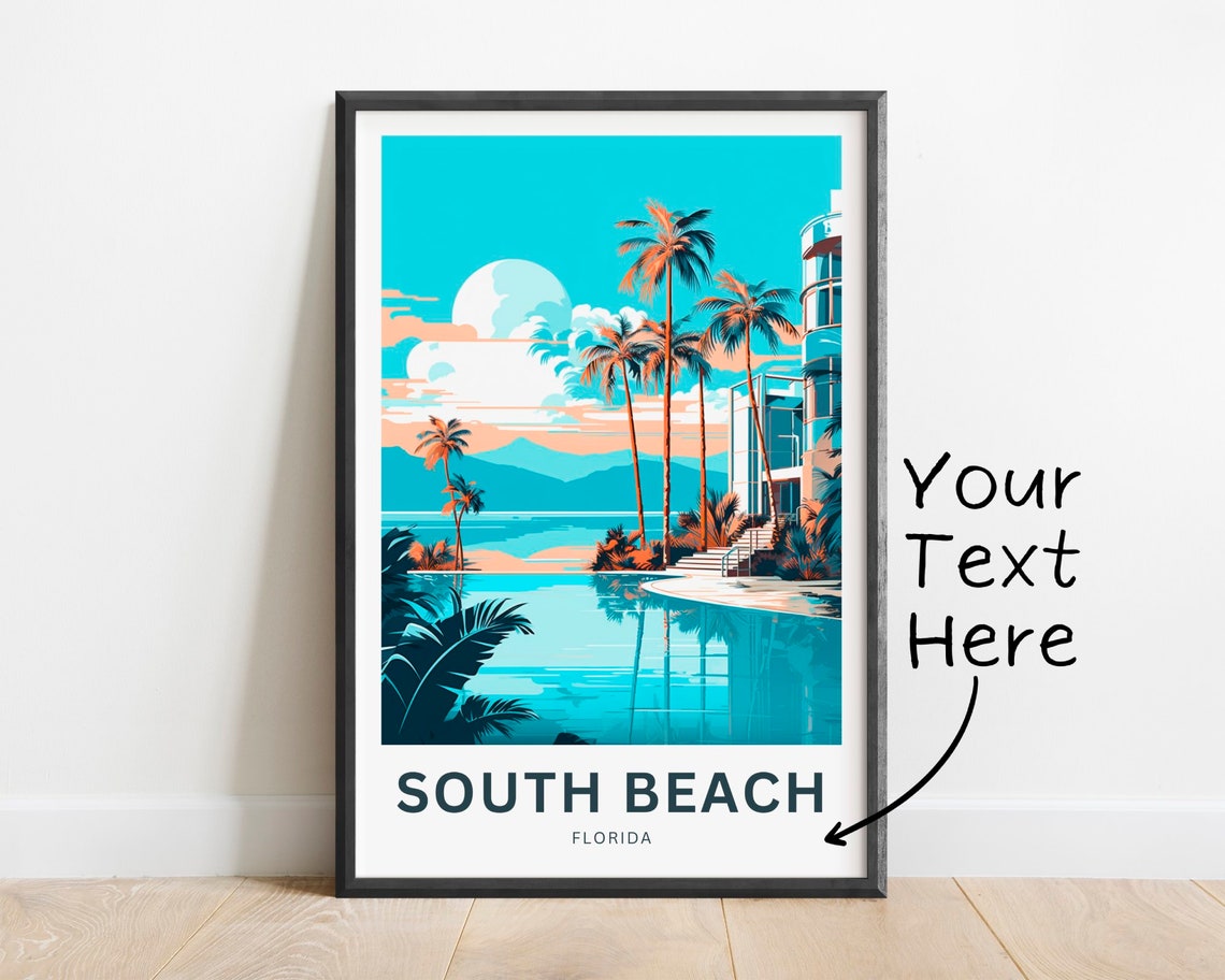 Personalized South Beach Florida Palm Trees Retro Travel Poster